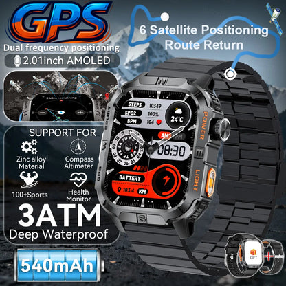New Military Grade Smart Watch Men 2.01" AMOLED Screen Flashlight 5ATM Waterproof Swim Sports Fitness Tracker Call Smartwatches