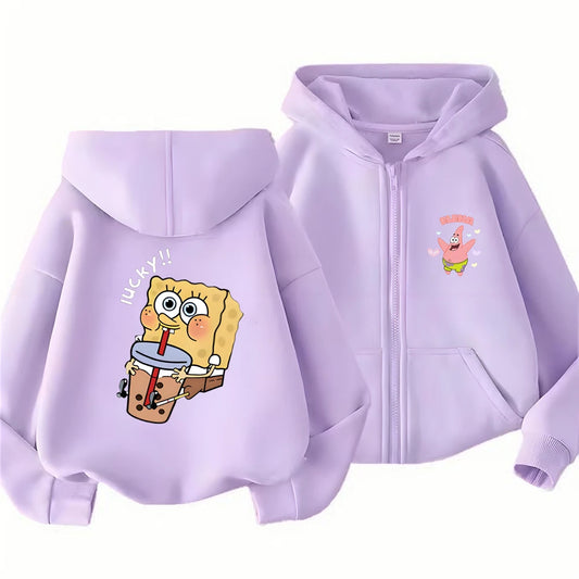 Hoodies Coat SpongeBob SquarePants Children gifts Zipper style Girls Boys Age 3-12 Kids Fashion