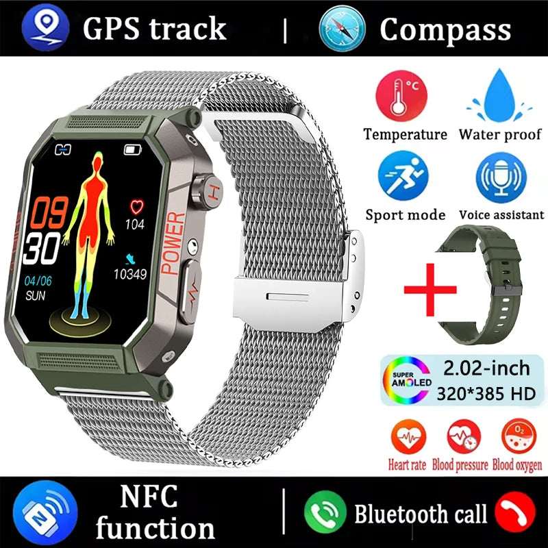 Military Smart Watch Men IP68Waterproof BT Call Fitness Tracker Heart Rate ECG Monitor