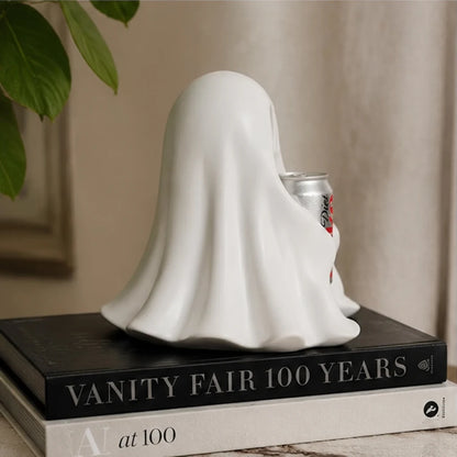 Funny Ghost Holding Soda Can Resin Statue Halloween Desk Decor