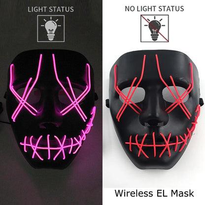 Wireless Neon LED Purge Mask Glow in The Dark Cosplay Horror Mask Halloween