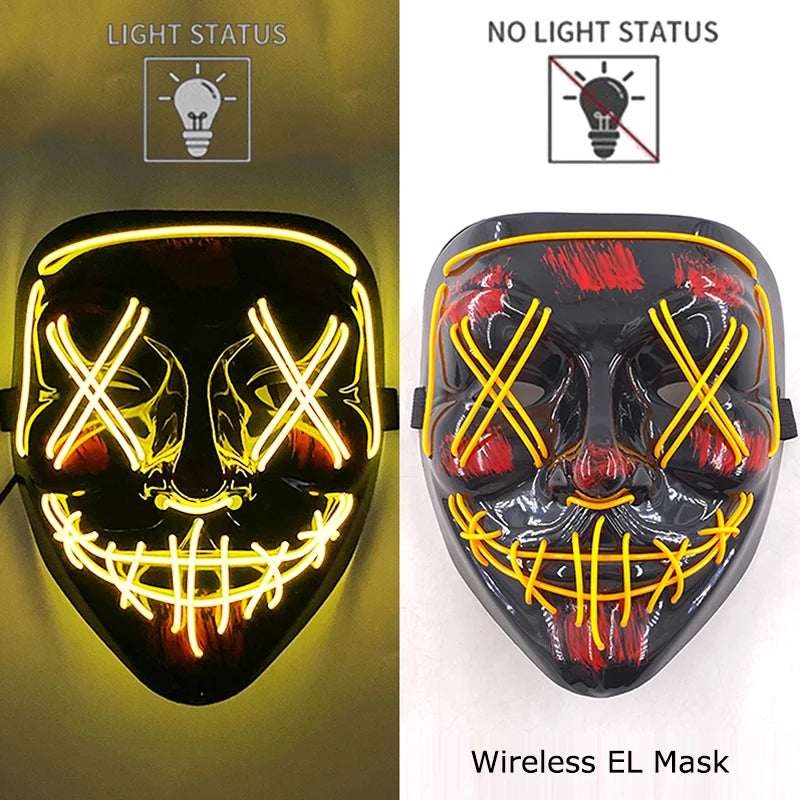 Wireless Neon LED Purge Mask Glow in The Dark Cosplay Horror Mask Halloween