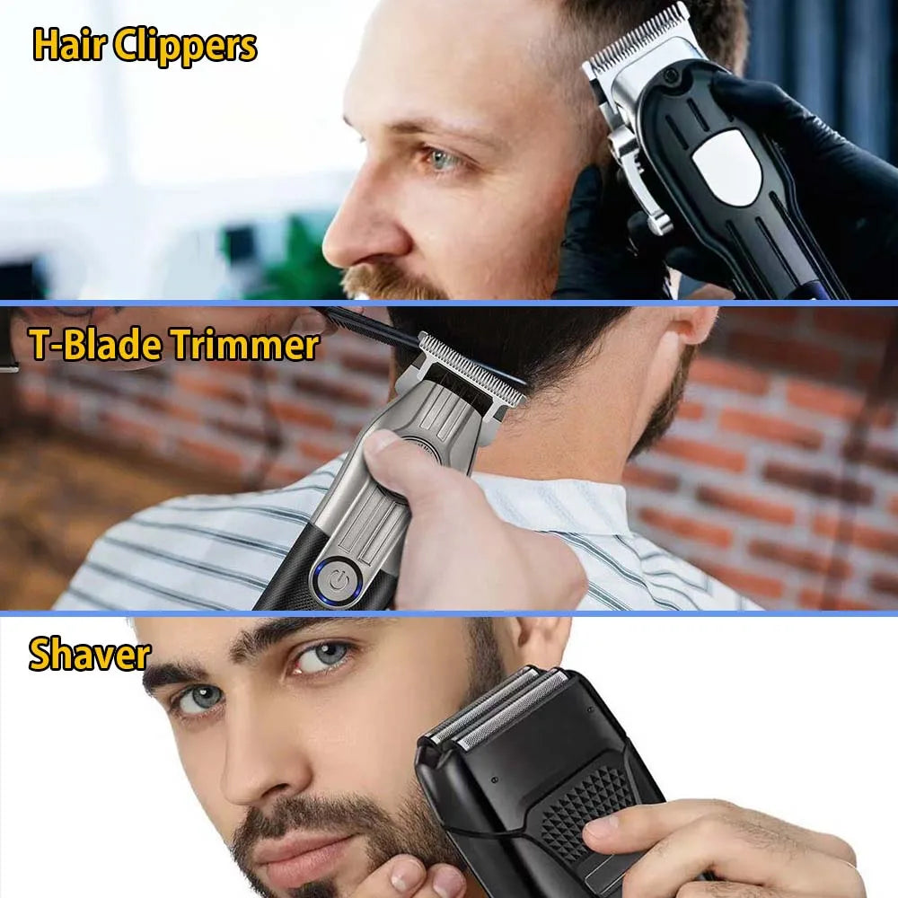 Professional Hair Clipper Set for Men, Cordless Haircut Kit with LED Display.