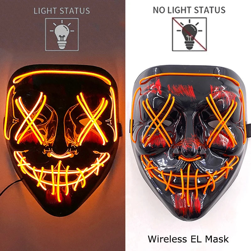 Wireless Neon LED Purge Mask Glow in The Dark Cosplay Horror Mask Halloween