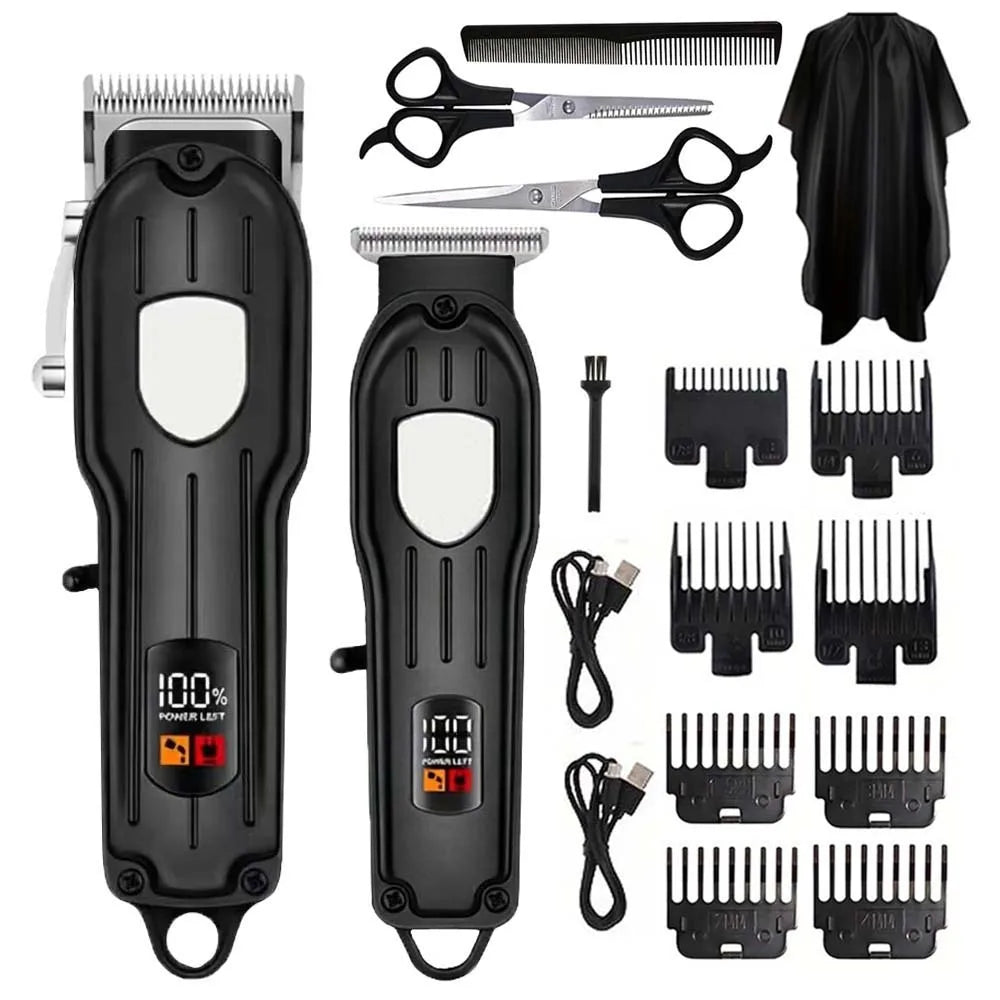 Professional Hair Clipper Set for Men, Cordless Haircut Kit with LED Display.