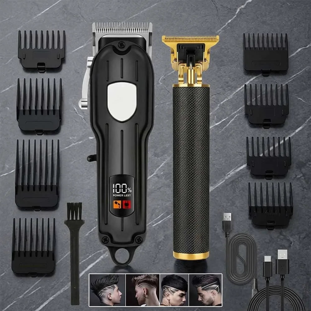 Professional Hair Clipper Set for Men, Cordless Haircut Kit with LED Display.