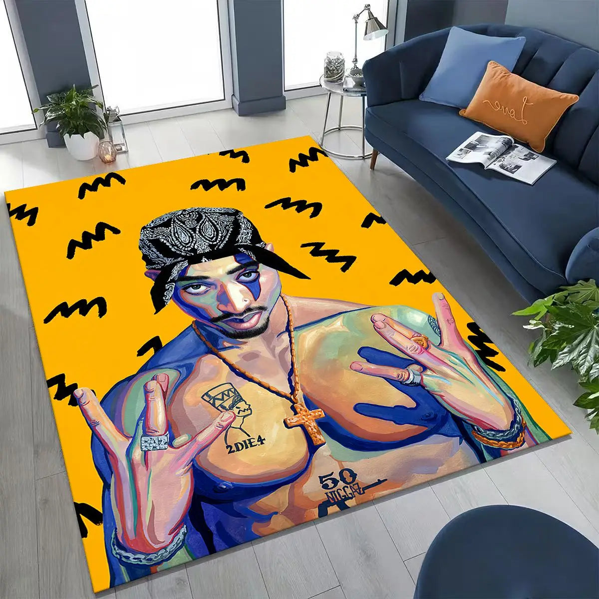 Tupac 2pac Rapper Eminem Hip Hop Rap God Art Rug for Bedroom Living Room Sofa Home Doormat Decor,
