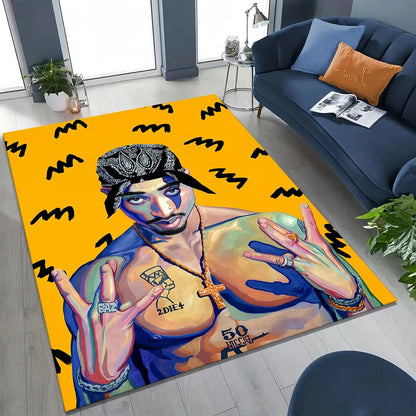 Tupac 2pac Rapper Eminem Hip Hop Rap God Art Rug for Bedroom Living Room Sofa Home Doormat Decor,