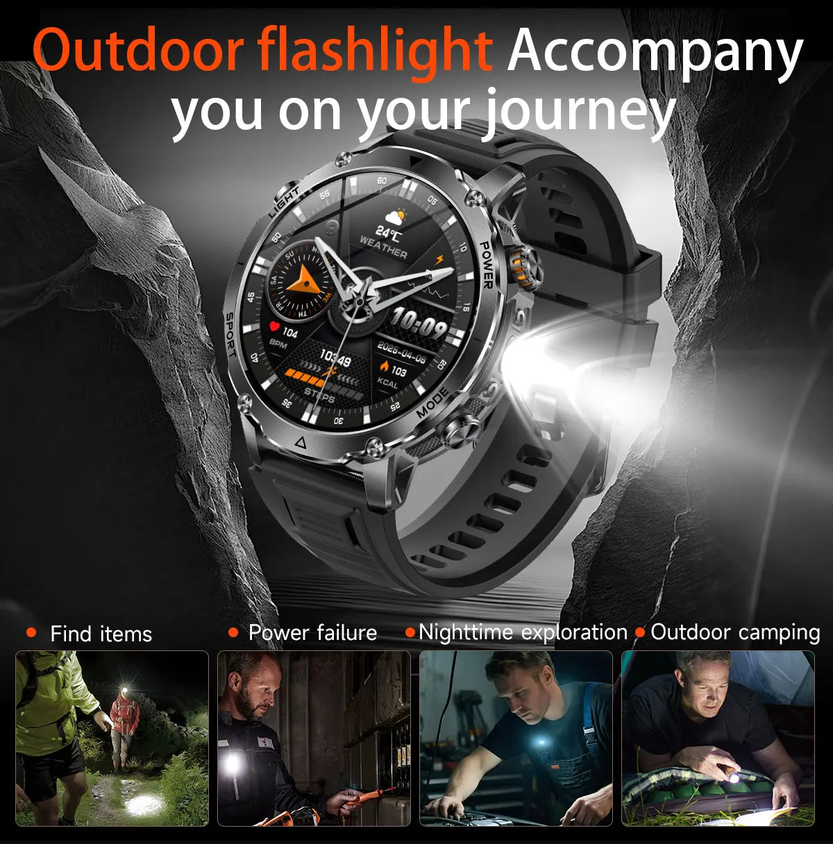 New 1400mAh Big Battery Smart Watch Men Outdoor GPS Flashlight IP68 Waterproof Bluetooth Call AMOLED Military Sports Smartwatch