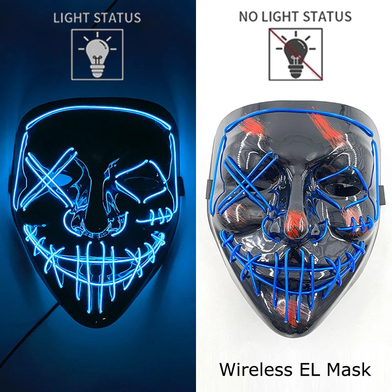 Wireless Neon LED Purge Mask Glow in The Dark Cosplay Horror Mask Halloween