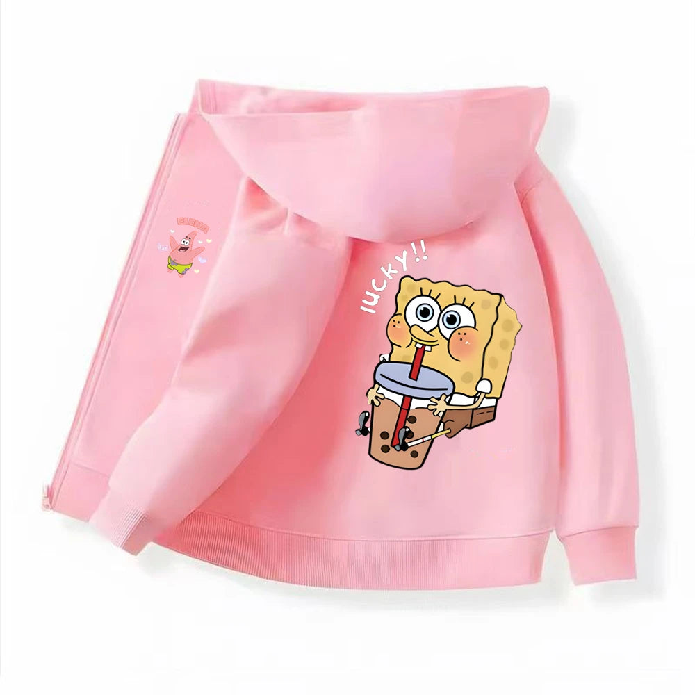 Hoodies Coat SpongeBob SquarePants Children gifts Zipper style Girls Boys Age 3-12 Kids Fashion