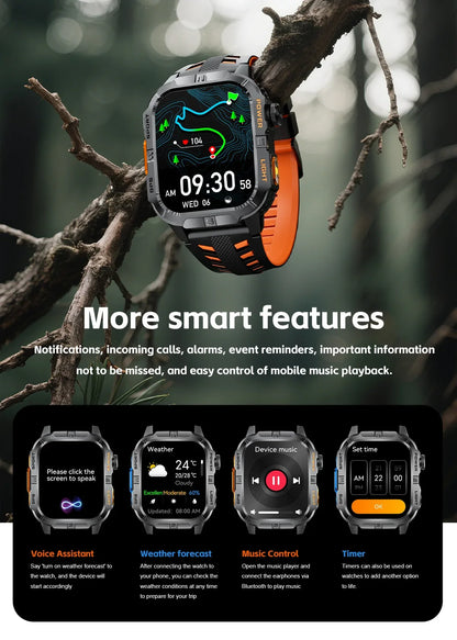New Military Grade Smart Watch Men 2.01" AMOLED Screen Flashlight 5ATM Waterproof Swim Sports Fitness Tracker Call Smartwatches
