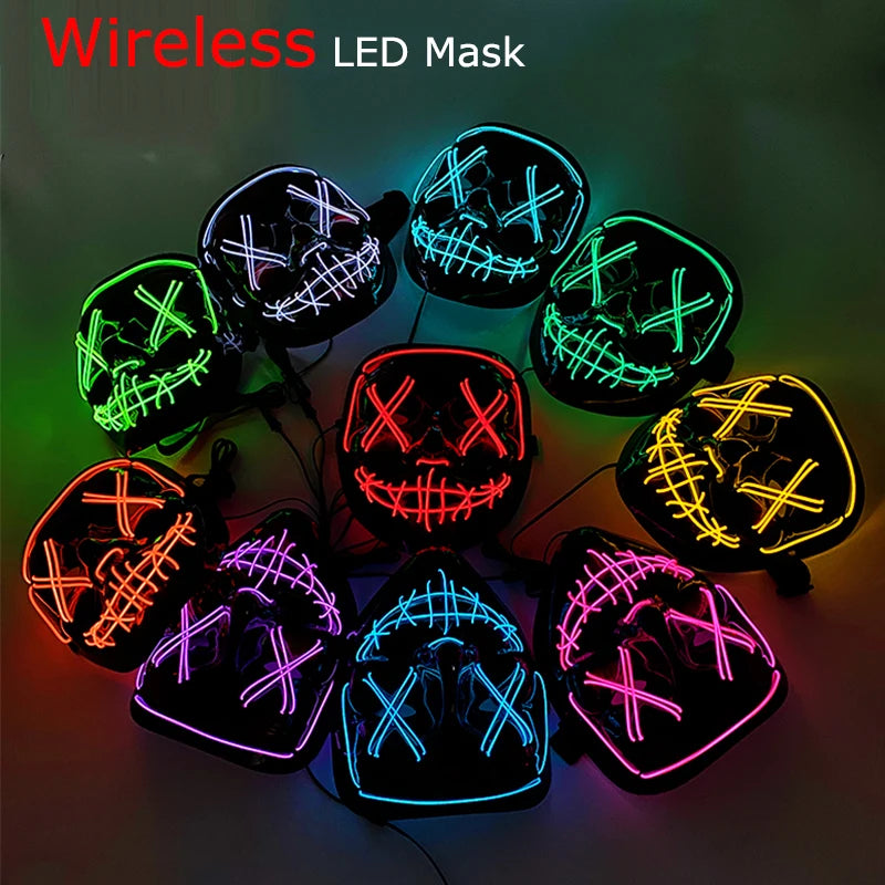 Wireless Neon LED Purge Mask Glow in The Dark Cosplay Horror Mask Halloween