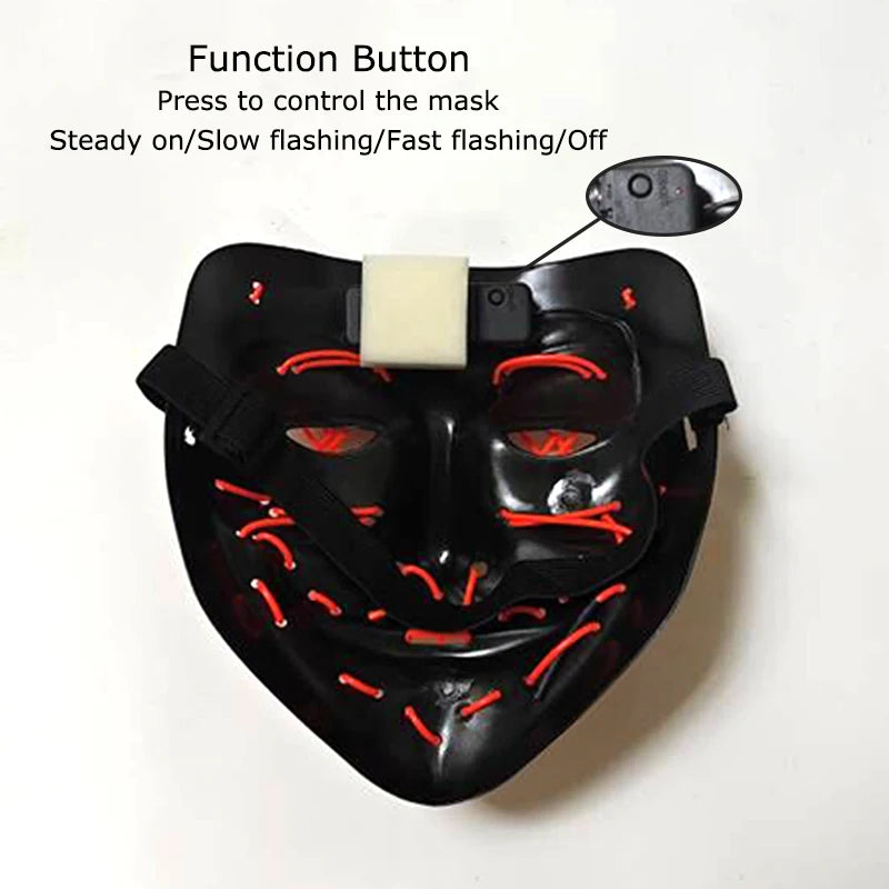 Wireless Neon LED Purge Mask Glow in The Dark Cosplay Horror Mask Halloween
