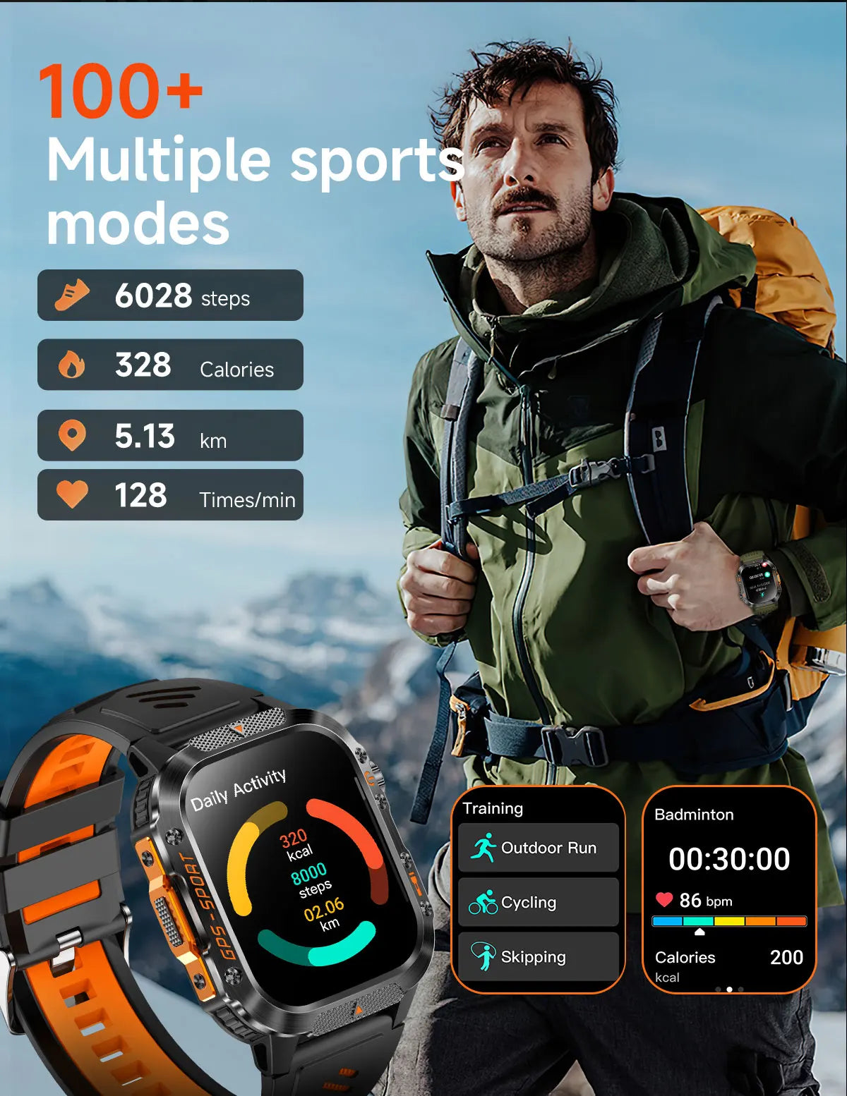 GPS T-Rex 3 Swim Sports Smart Watch 10ATM Waterproof Bracelet Flashlight Compass Bluetooth call Men Fitness Military Smartwatch