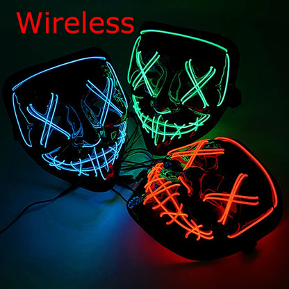 Wireless Neon LED Purge Mask Glow in The Dark Cosplay Horror Mask Halloween