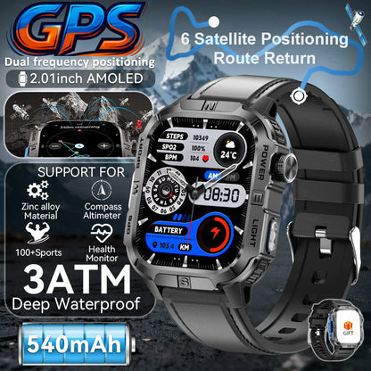 New Military Grade Smart Watch Men 2.01" AMOLED Screen Flashlight 5ATM Waterproof Swim Sports Fitness Tracker Call Smartwatches