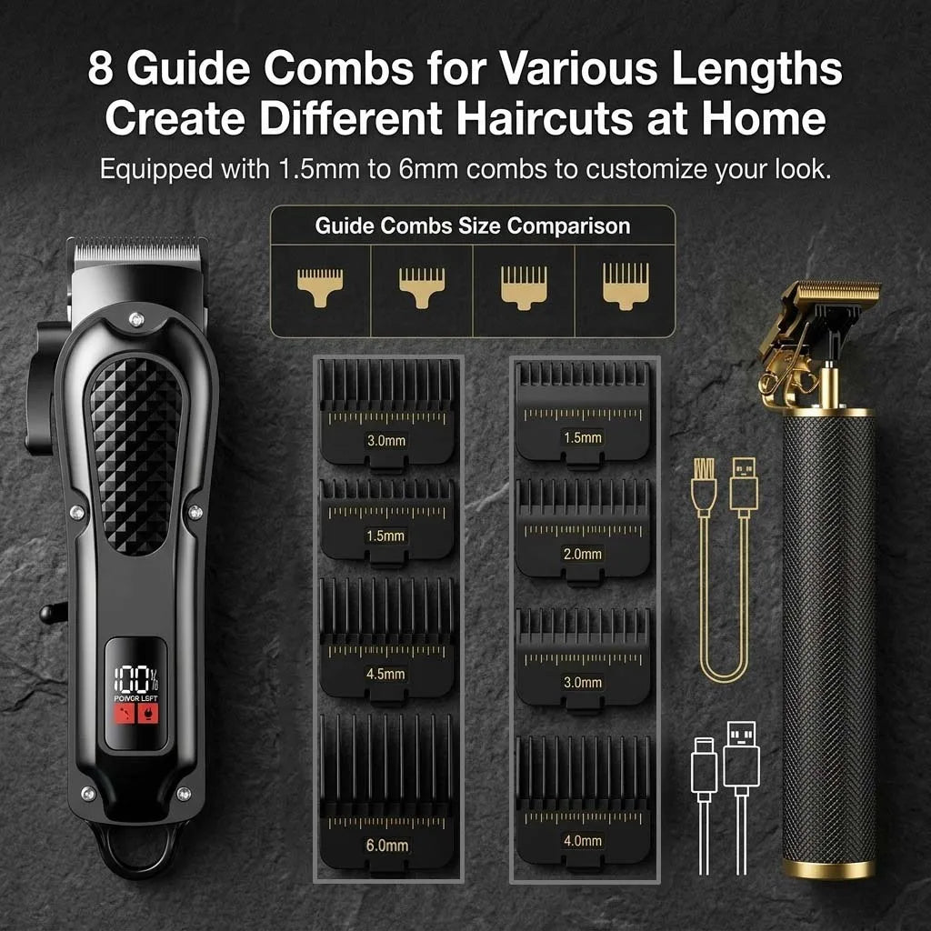 Professional 3-in-1 Electric Hair Clipper Set with LED Display.