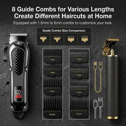 Professional 3-in-1 Electric Hair Clipper Set with LED Display.
