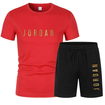 Fashion Trendy Casual Sports Two Piece Set Youth Men's Short sleeved T-shirt+Shorts Set