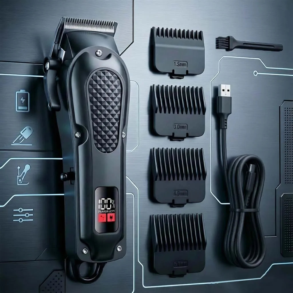Professional 3-in-1 Electric Hair Clipper Set with LED Display.