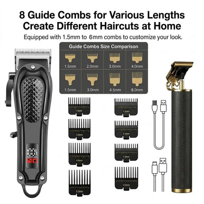 Professional 3-in-1 Electric Hair Clipper Set with LED Display.