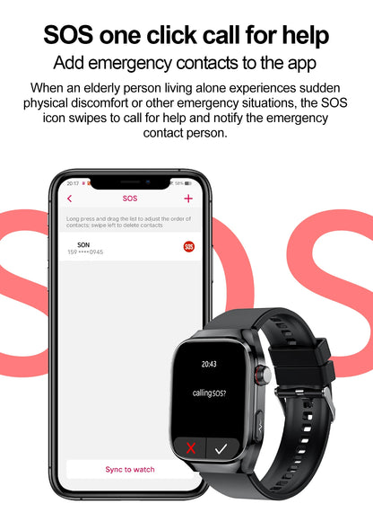 2026 New Nursing Grade Uric Acid Blood Lipids Smart Watch Men ECG+PPG Blood Pressure Heart Rate Bluetooth Call Health Smartwatch