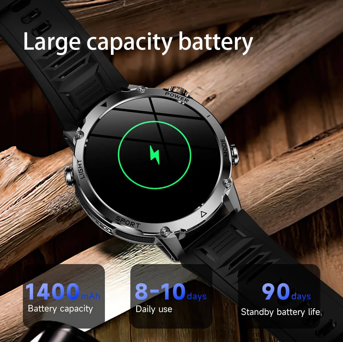 New 1400mAh Big Battery Smart Watch Men Outdoor GPS Flashlight IP68 Waterproof Bluetooth Call AMOLED Military Sports Smartwatch