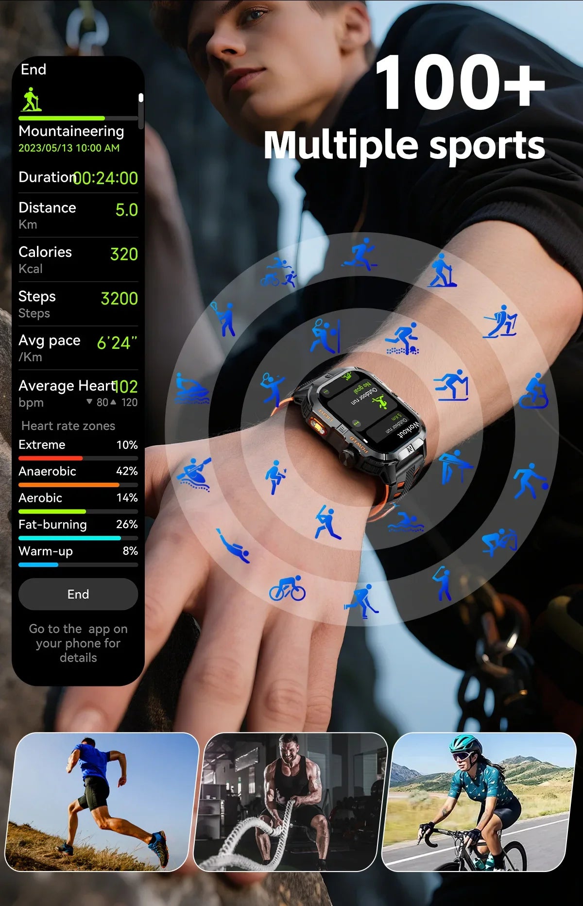 New Military Grade Smart Watch Men 2.01" AMOLED Screen Flashlight 5ATM Waterproof Swim Sports Fitness Tracker Call Smartwatches