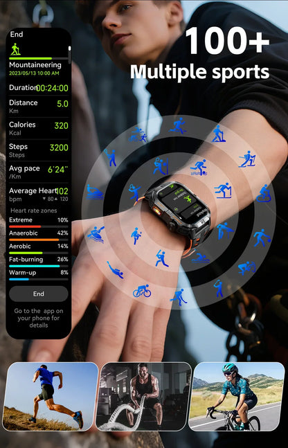 New Military Grade Smart Watch Men 2.01" AMOLED Screen Flashlight 5ATM Waterproof Swim Sports Fitness Tracker Call Smartwatches