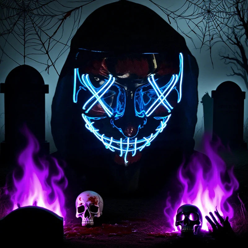 Wireless Neon LED Purge Mask Glow in The Dark Cosplay Horror Mask Halloween