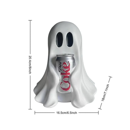 Funny Ghost Holding Soda Can Resin Statue Halloween Desk Decor