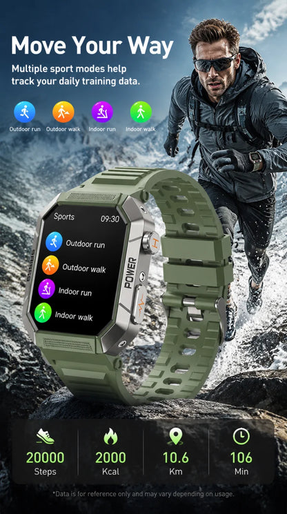 Military Smart Watch Men IP68Waterproof BT Call Fitness Tracker Heart Rate ECG Monitor
