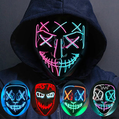 Wireless Neon LED Purge Mask Glow in The Dark Cosplay Horror Mask Halloween