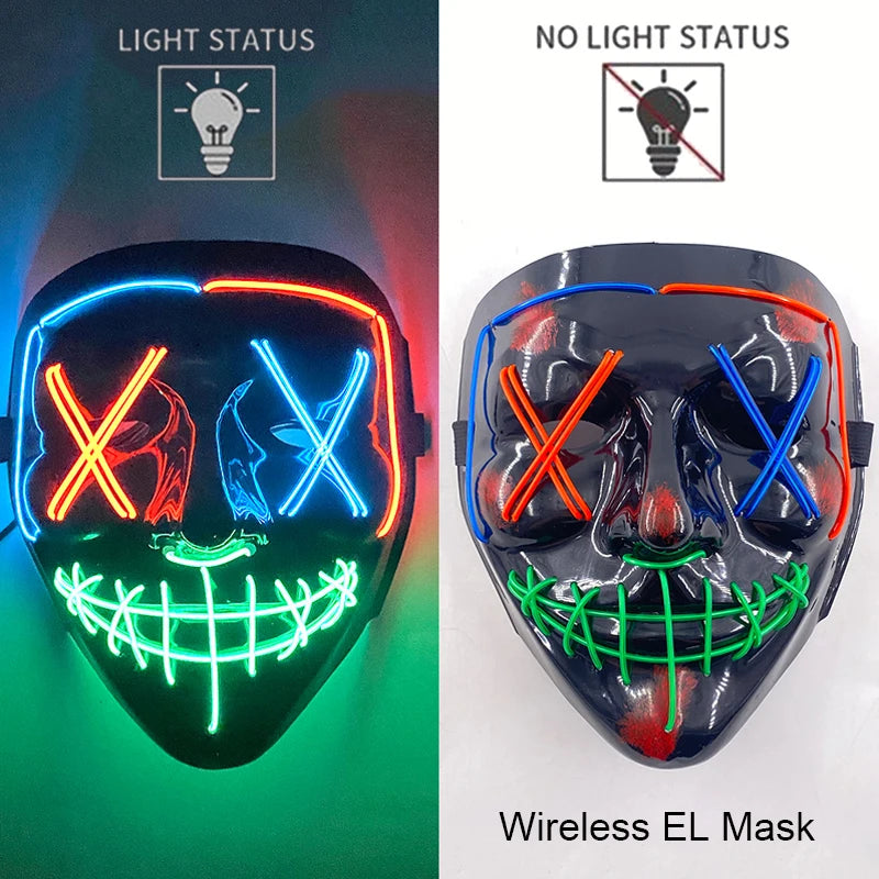 Wireless Neon LED Purge Mask Glow in The Dark Cosplay Horror Mask Halloween