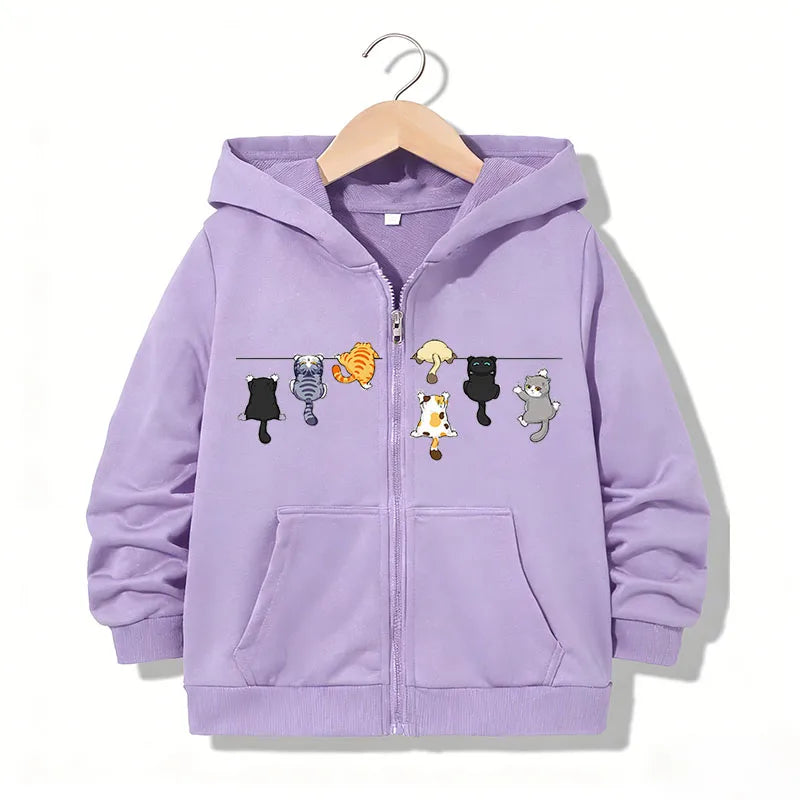 Zipper Hoodie Funny Casual Cat Letter Hoodies Jackets Boys Girls Y2k Comfortable Zip Up