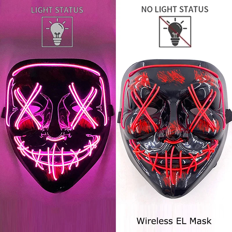 Wireless Neon LED Purge Mask Glow in The Dark Cosplay Horror Mask Halloween