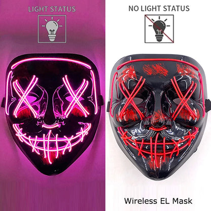Wireless Neon LED Purge Mask Glow in The Dark Cosplay Horror Mask Halloween
