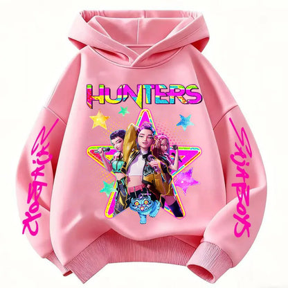 Anime Huntrx Three Girls Graphic Hoodies Kids Fashion Purple Pullover Sweatshirt For Girls