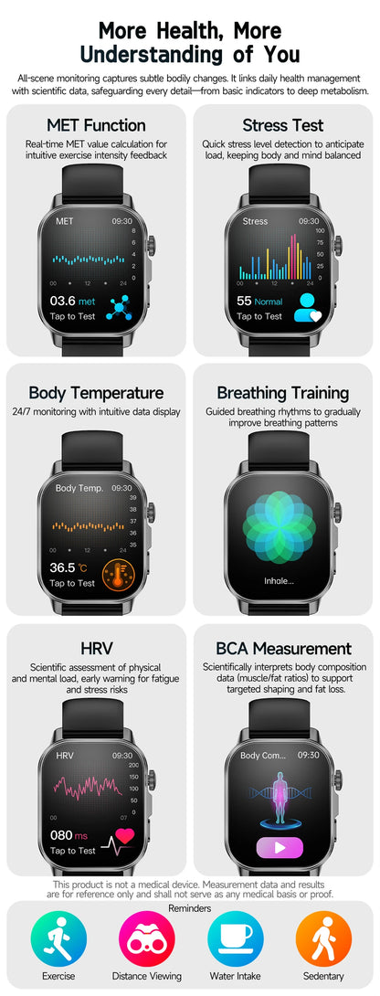 2026 Original Women Health Accurate Diagnosis Smart Watch ECG+HRV BP Blood Oxygen Uric Acid Heart Rate Bluetooth Call Smartwatch