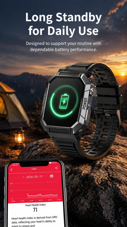 Military Smart Watch Men IP68Waterproof BT Call Fitness Tracker Heart Rate ECG Monitor