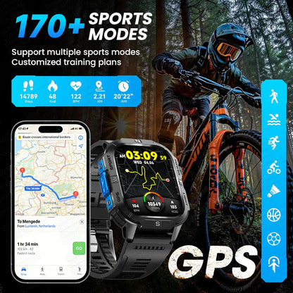 New Military Grade Smart Watch Men 2.01" AMOLED Screen Flashlight 5ATM Waterproof Swim Sports Fitness Tracker Call Smartwatches