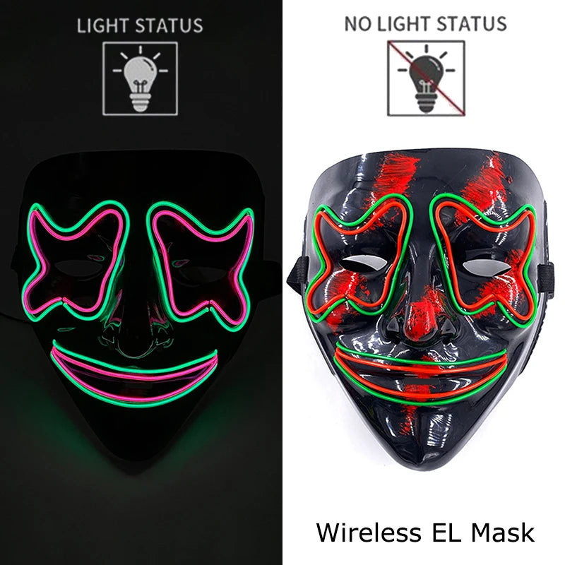 Wireless Neon LED Purge Mask Glow in The Dark Cosplay Horror Mask Halloween
