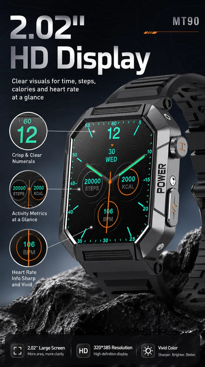 Military Smart Watch Men IP68Waterproof BT Call Fitness Tracker Heart Rate ECG Monitor