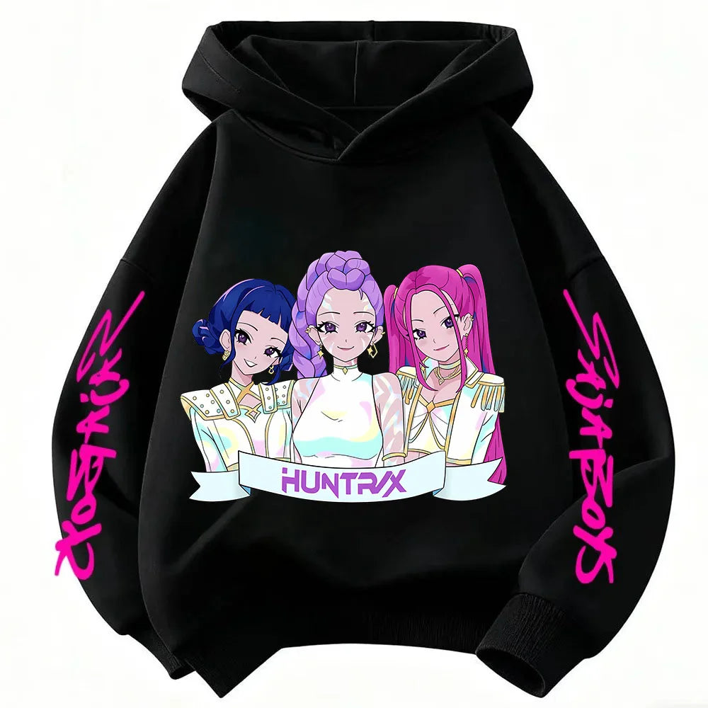 Anime Huntrx Three Girls Graphic Hoodies Kids Fashion Purple Pullover Sweatshirt For Girls