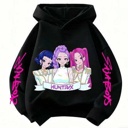 Anime Huntrx Three Girls Graphic Hoodies Kids Fashion Purple Pullover Sweatshirt For Girls