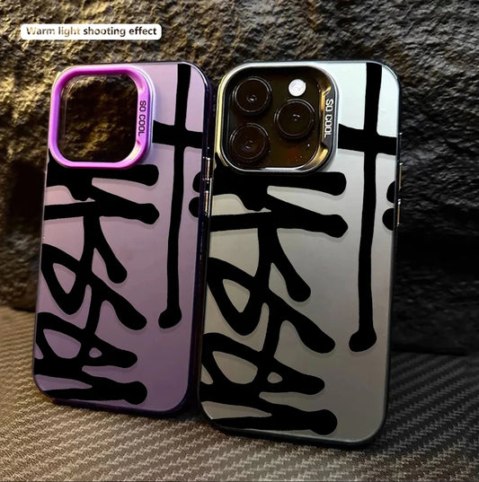 Bold Black Abstract Line Print Pattern Design Protective Cover for iPhone Series Pro Max Plus
