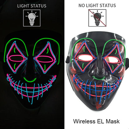 Wireless Neon LED Purge Mask Glow in The Dark Cosplay Horror Mask Halloween