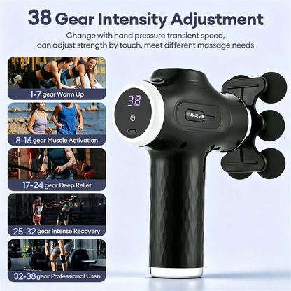 Mini Fascia Gun 38 Level High Frequency Vibration 6-Heads Body Massage Gun Muscle Relaxation Shoulde Waist Back Leg Arm Massager