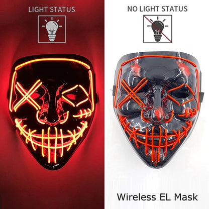 Wireless Neon LED Purge Mask Glow in The Dark Cosplay Horror Mask Halloween
